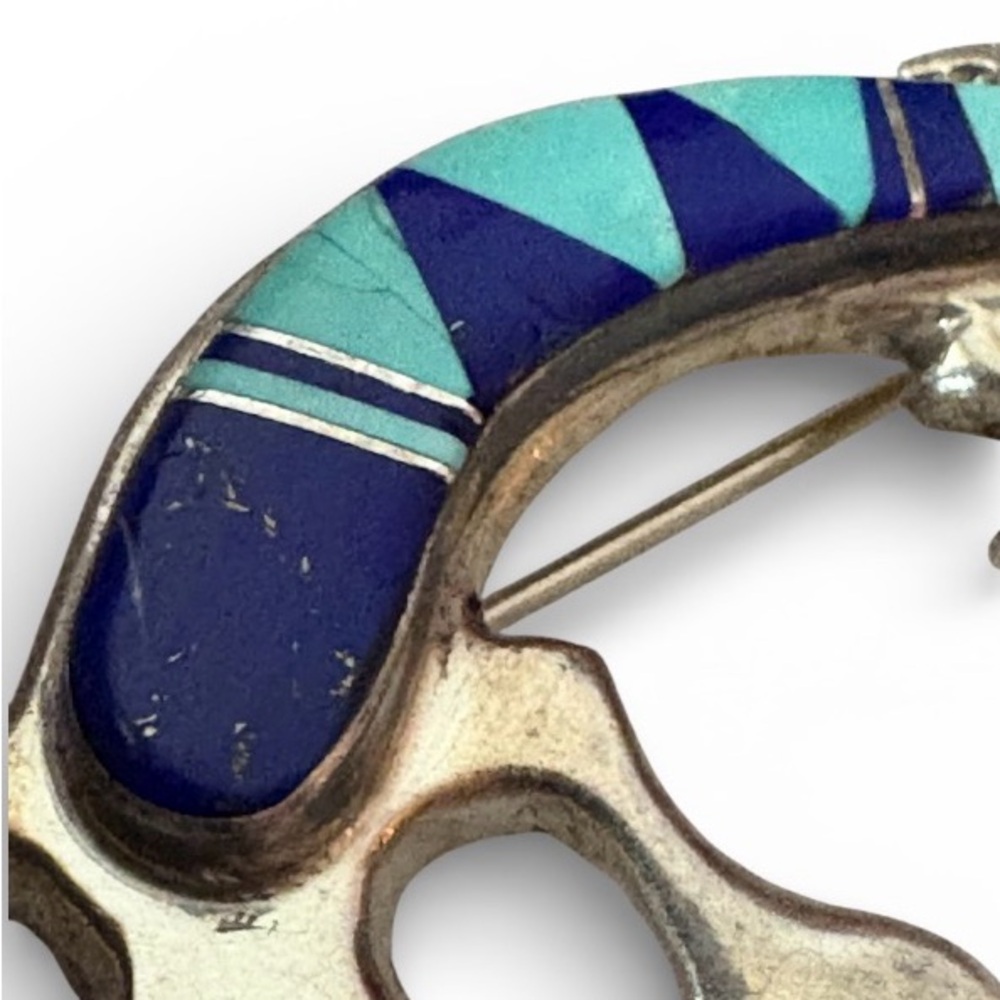 Vintage Navajo Sterling and Blue Lizard Brooch - Picture 4 of 4